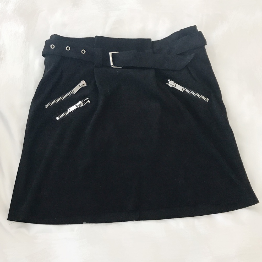 New Zara black suede zipper belt skirt